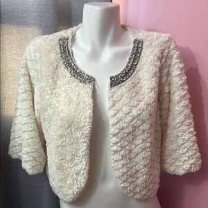 Elegant Cream Faux Fur Bolero with Silver Accents